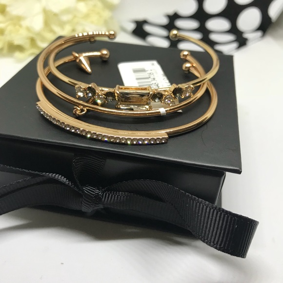 3 Gold & Crystal Bangle Bracelets [JW-36] - Picture 2 of 7